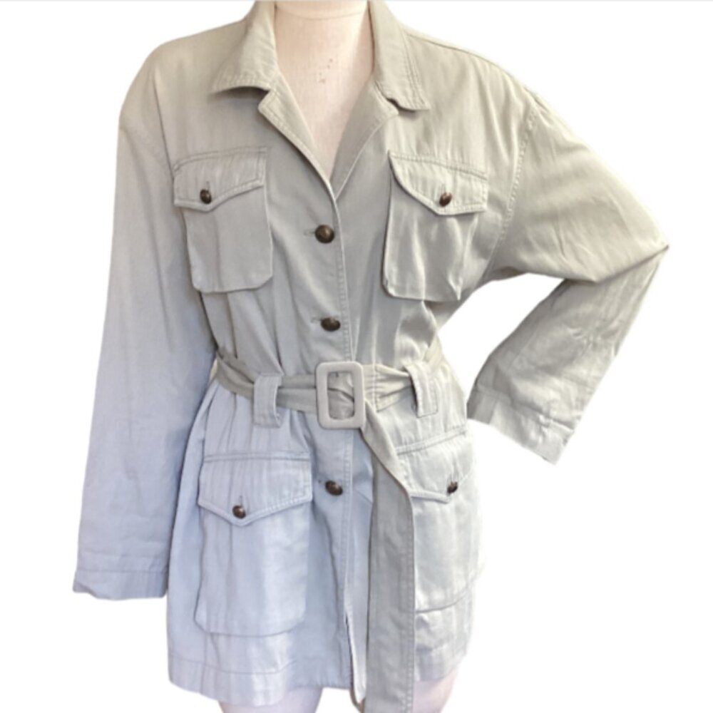 VTG 80s Gamma Los Angeles Trench Coat Utility‎ Jacket Sz L 90J